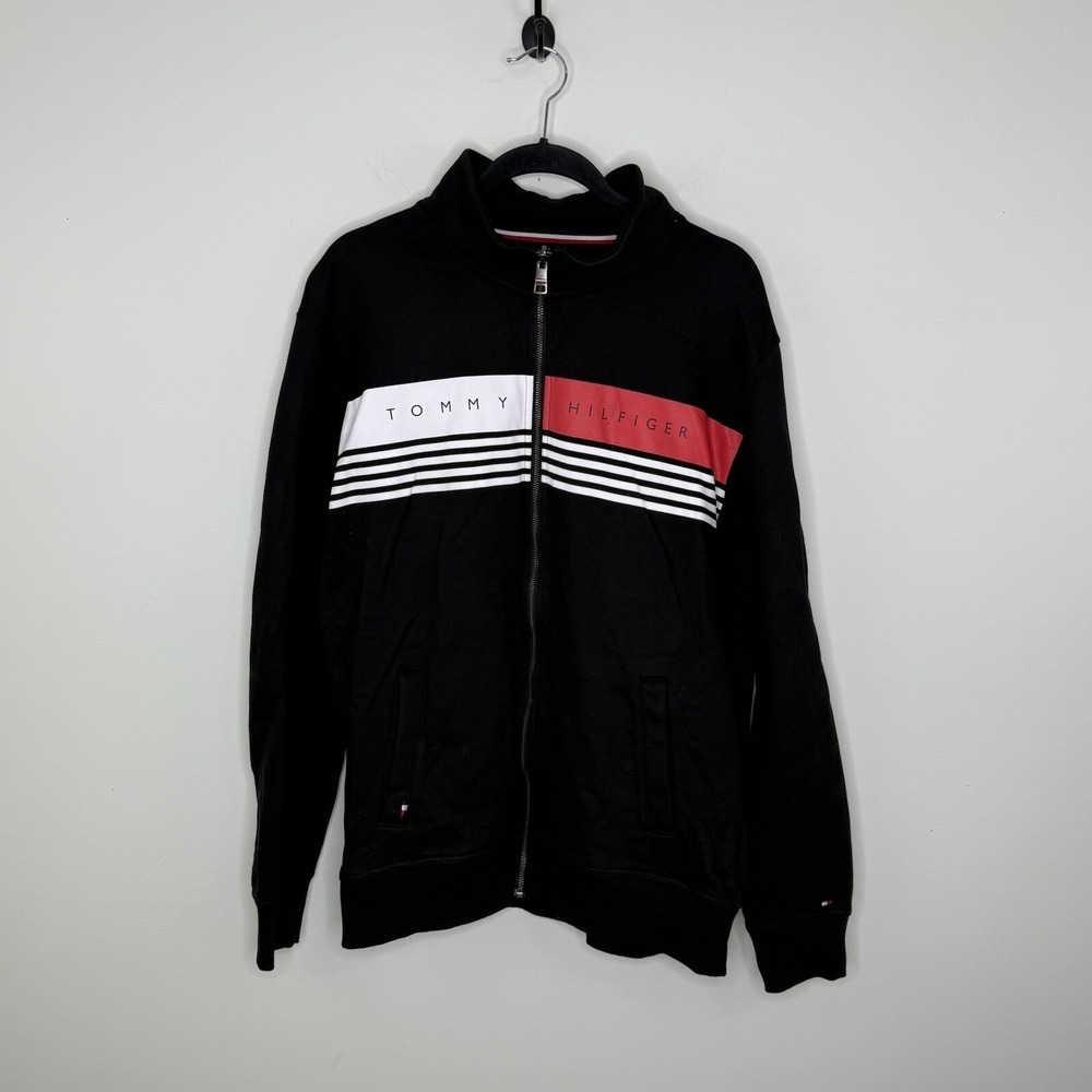 Tommy Hilfiger Jacket Men's Size XL Full Zip Heavy Sweatshirt Flag Graphic Y2K